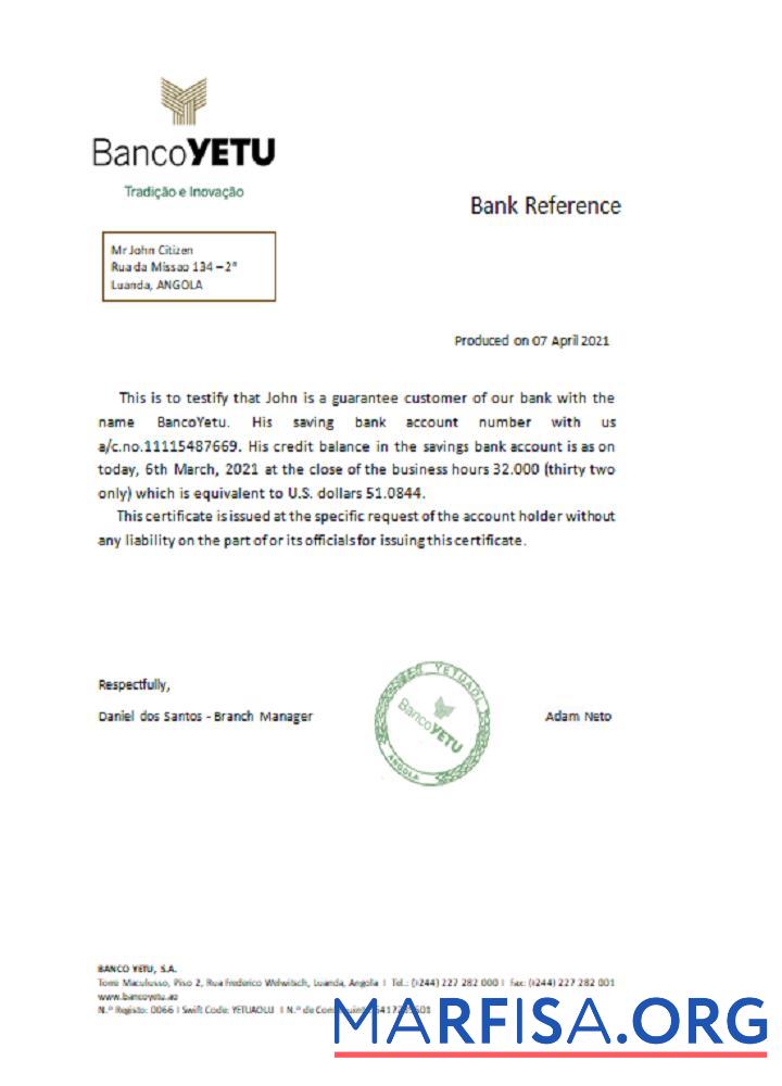 Printable Angola Bancoyetu reference template